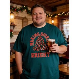 Holiday Time Men's Graphic T Shirt 2XL Green "Making Spirits‎ Bright" Christmas